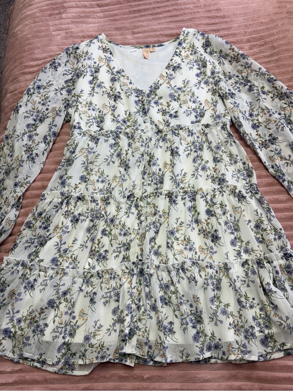 White Floral Tiered V-Neck Dress